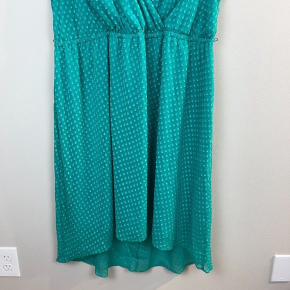Lane Bryant Dress 18/20 Green V-Neck Sleeveless Polka Dot High Low Knee Length - Picture 3 of 9